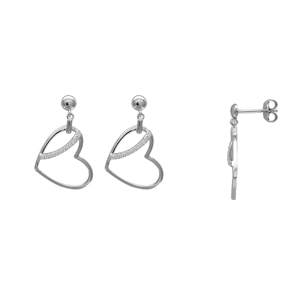 Boucles d'oreilles microserti 'Coeur Arc de cercle' en argent 925/1000e rhodié