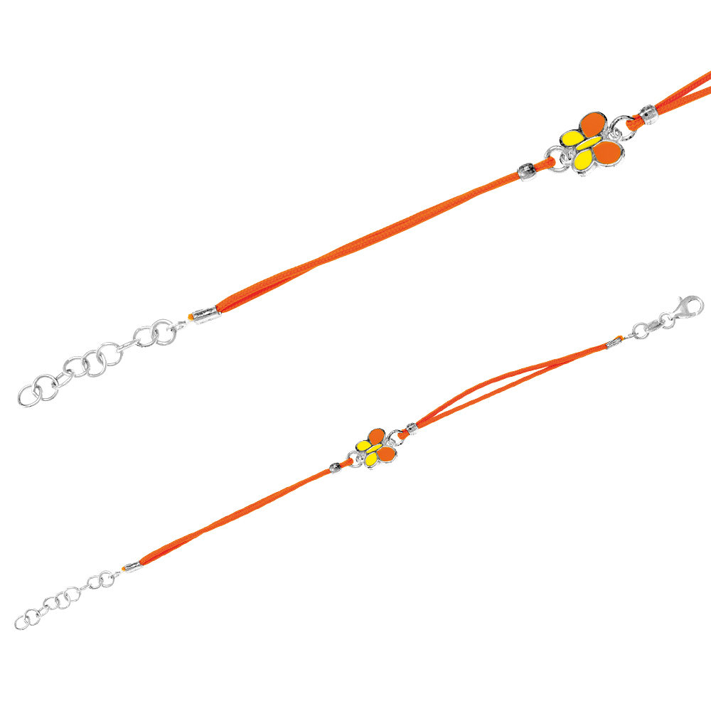 Bracelet cordon orange papillon laqué, fermoir argent rhodié (31810104)